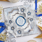 Chloe's Creative Cards Winter Bloom Flower 3D Embossing Folder and Die c-3dembdie-winb white flowers with blue inside layered frames christmas card