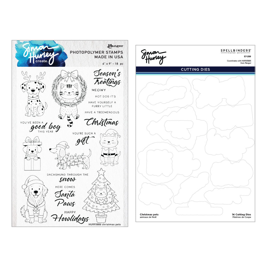 Ranger Simon Hurley Christmas Pets Clear Stamps And Dies Bundle