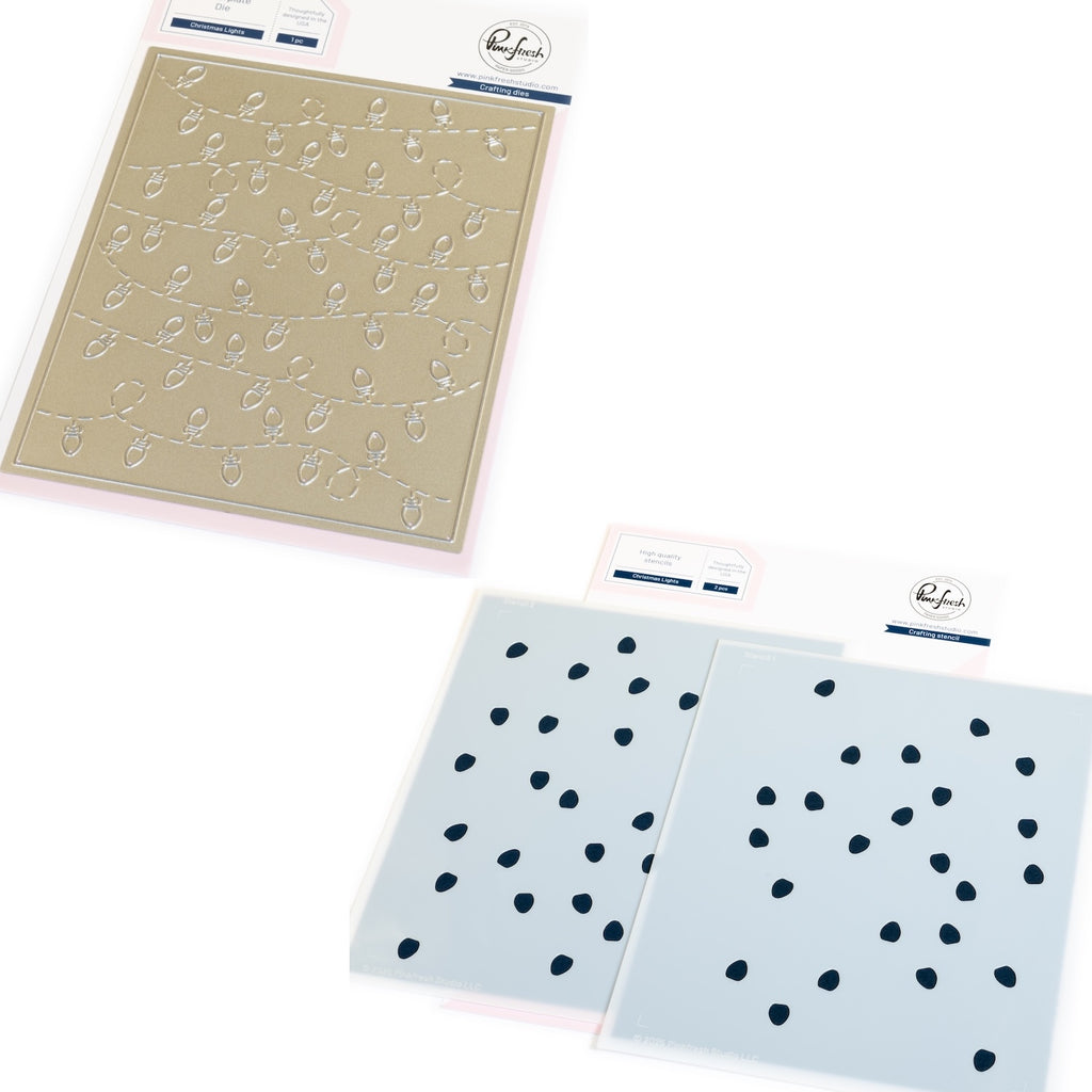 Pinkfresh Studio Christmas Lights Coverplate Die And Stencils Bundle