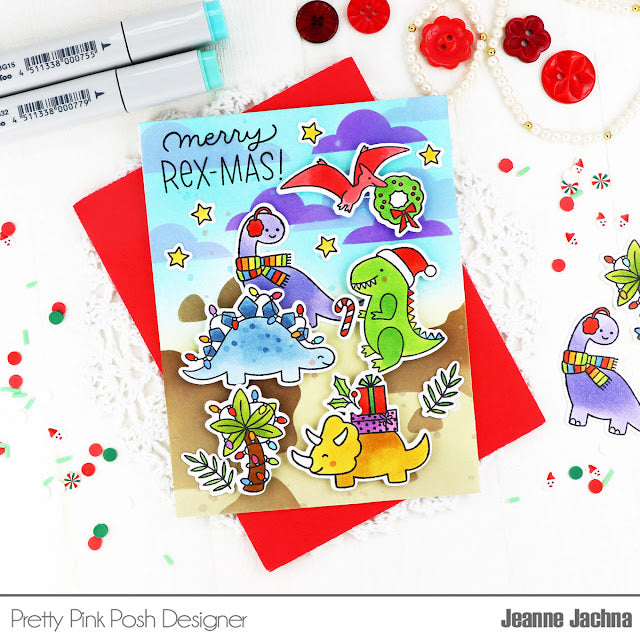 Pretty Pink Posh Christmas Dinosaurs Clear Stamps merry rex-mas
