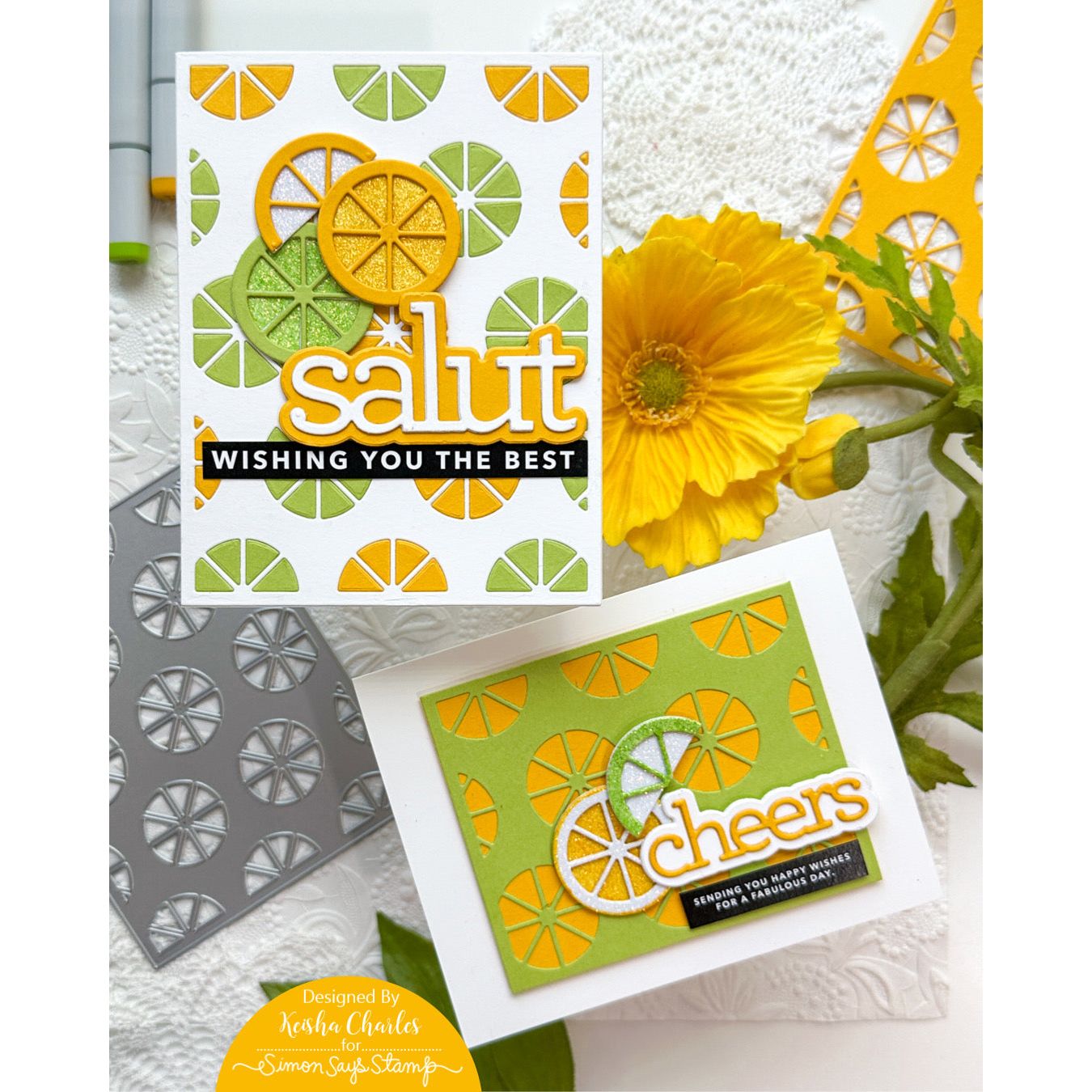 Simon Says Stamp Citrus Slice Background Die s844 Just A Note Cheers Cards | color-code:ALT05