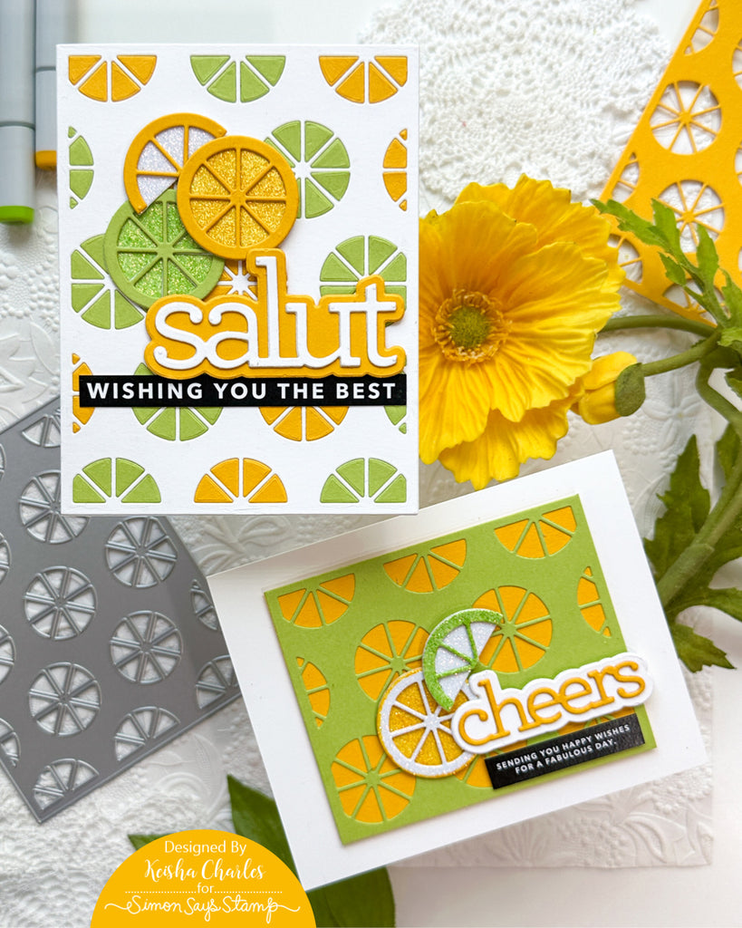 Simon Says Stamp Citrus Slice Background Die s844 Just A Note Cheers Cards | color-code:ALT05