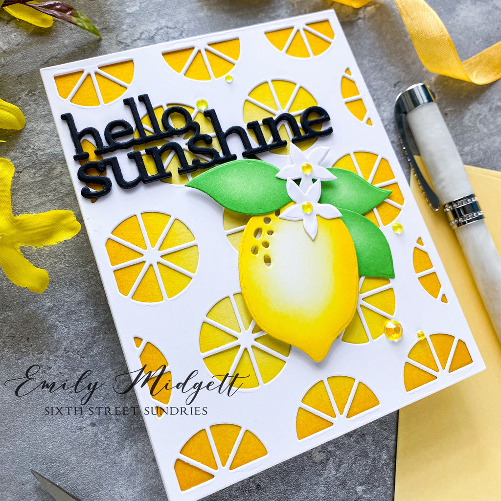 Simon Says Stamp Citrus Slice Background Die s844 Just A Note Hello Card  | color-code:ALT01