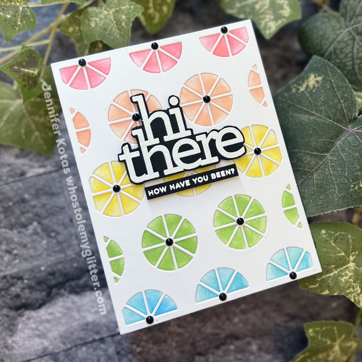 Simon Says Stamp Citrus Slice Background Die s844 Just A Note Hi Card | color-code:ALT02