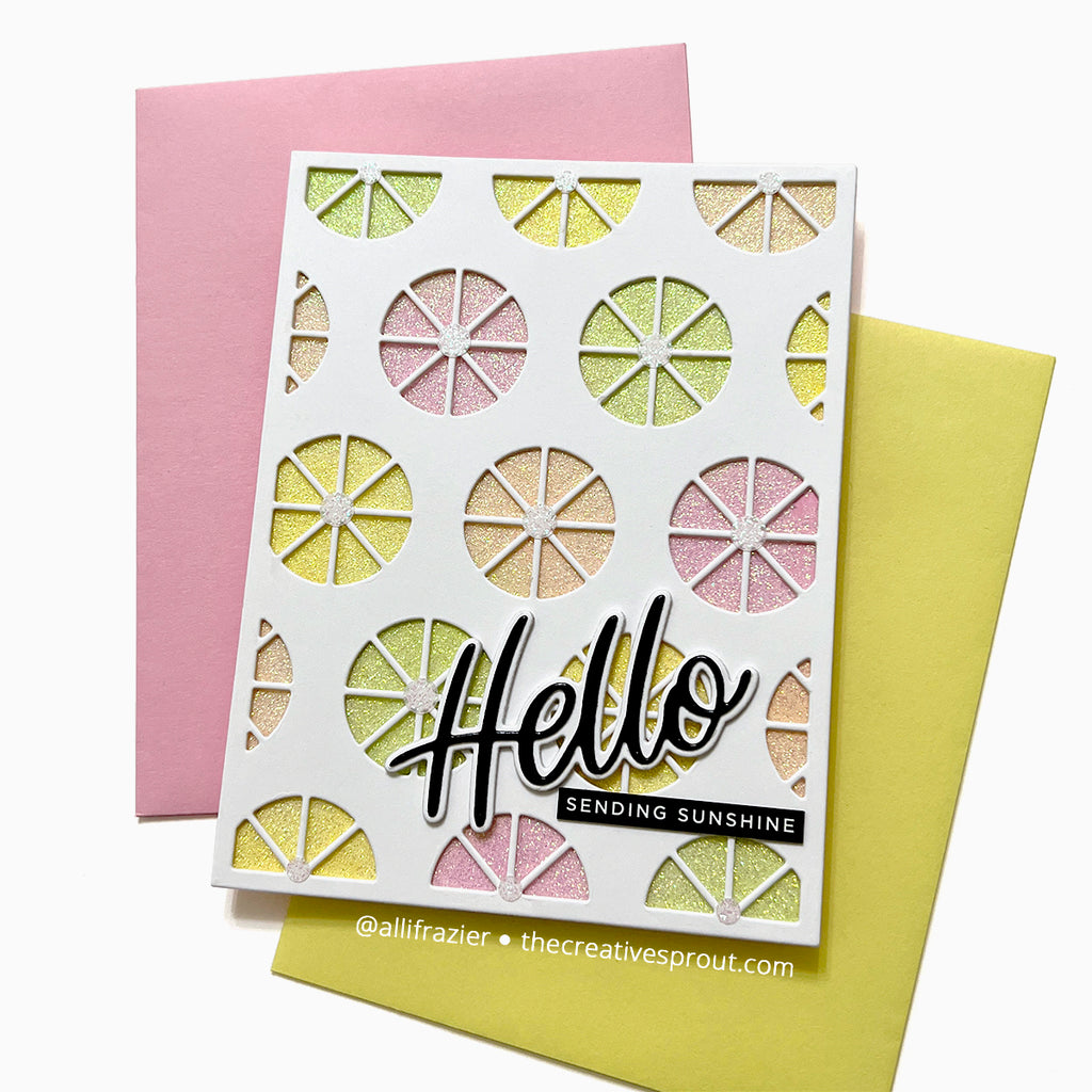 Simon Says Stamp Citrus Slice Background Die s844 Just A Note Hello Card | color-code:ALT03