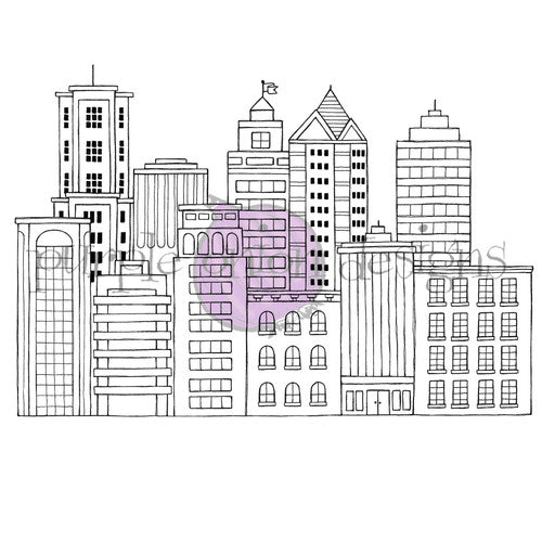 Purple Onion Designs City Skyline Background Cling Stamp pod1368