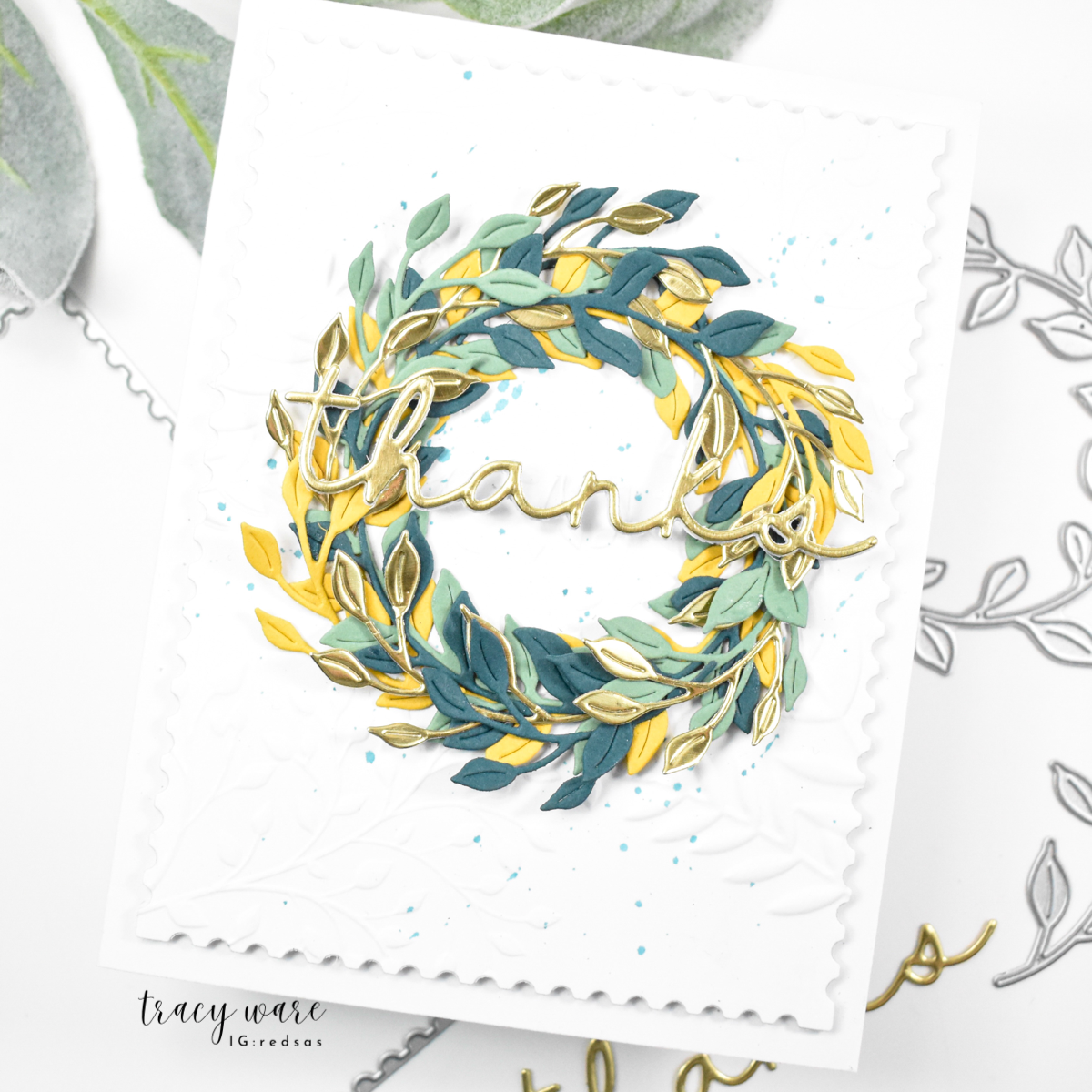 Simon Says Stamp Classic Leaf Ring Wafer Dies s1087 DieCember Thank You Card 4