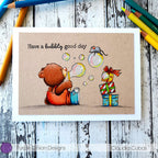 Purple Onion Designs Brownie Bear Bubbles Fun Unmounted Cling Stamp pod5028 have a bubbly good day