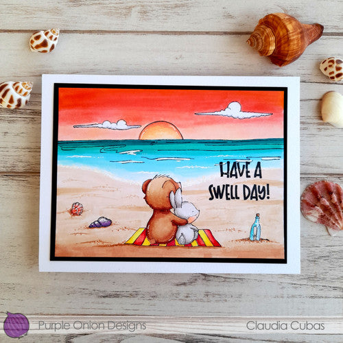 Purple Onion Designs Sunrise Sunset Cling Stamp pod1320 Sunset Gazing Beach Towel Card