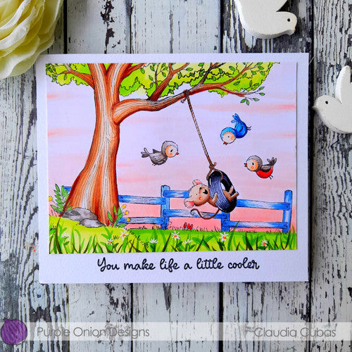Purple Onion Designs Hazel Unmounted Cling Stamp pod1386 Claudia Cubas tire swing card