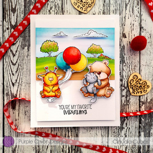 Purple Onion Designs Brownie Bear And Tofu Cuddles Cling Stamp pod5013 Your My Favorite Everything Card