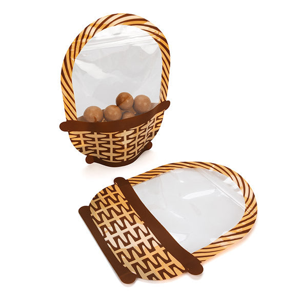 Clear Bags Basket Shaped Pouch with Zipper 5 Pack one standing and filled and one flat and empty