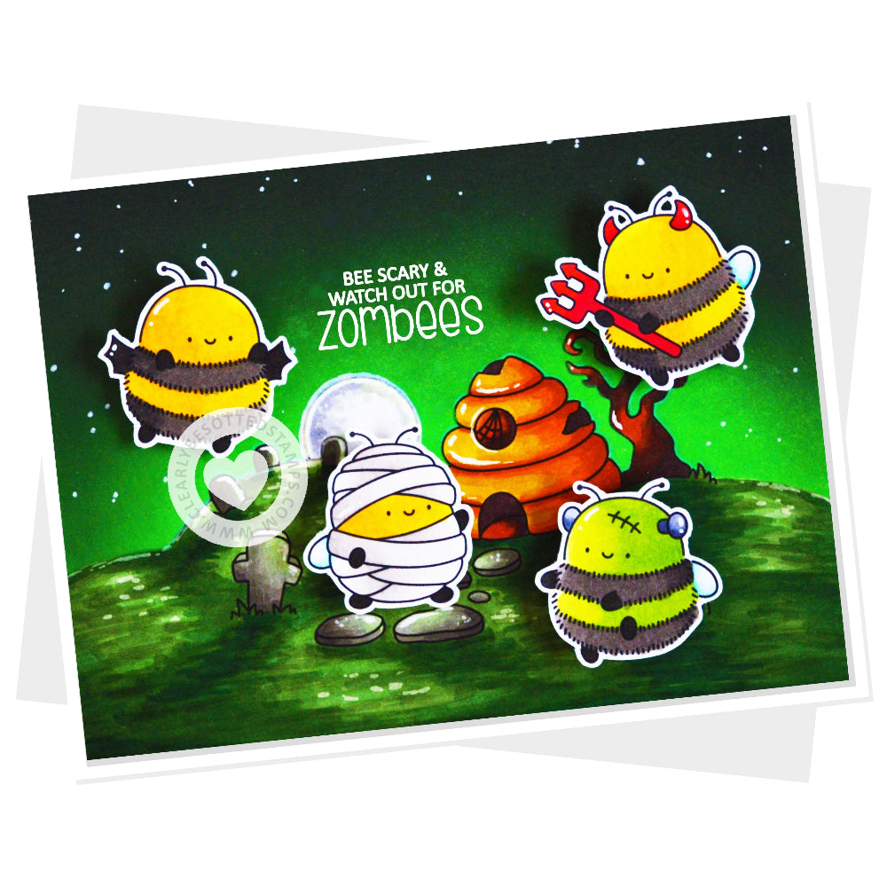 Clearly Besotted Bee Afraid Clear Stamps green