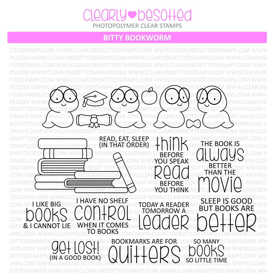 Clearly Besotted Bitty Bookworm Clear Stamp Set