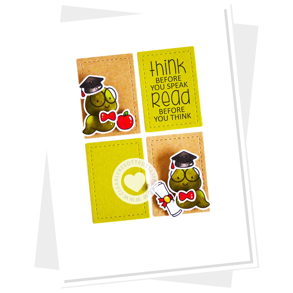Clearly Besotted Bitty Bookworm Clear Stamp Set red bowtie