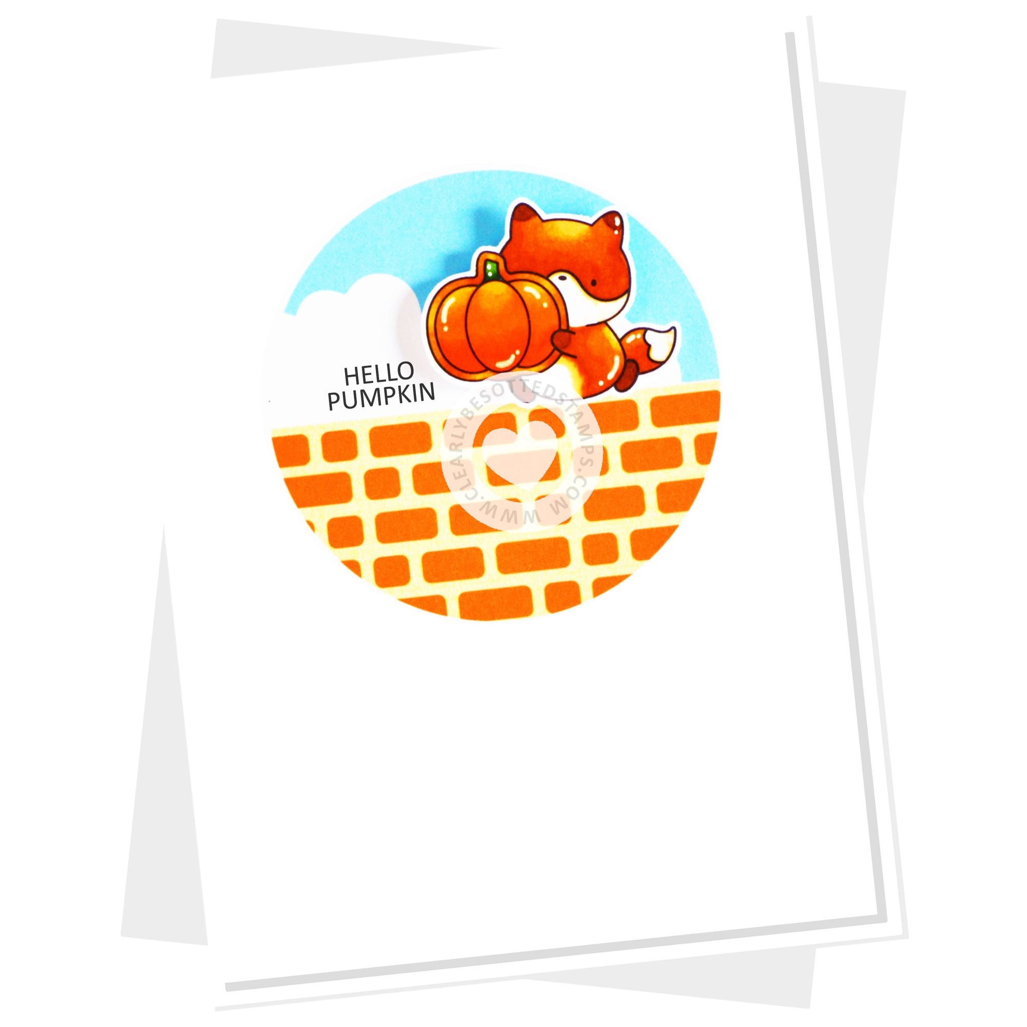 Clearly Besotted Bitty Brickwork Stencil hello pumpkin card