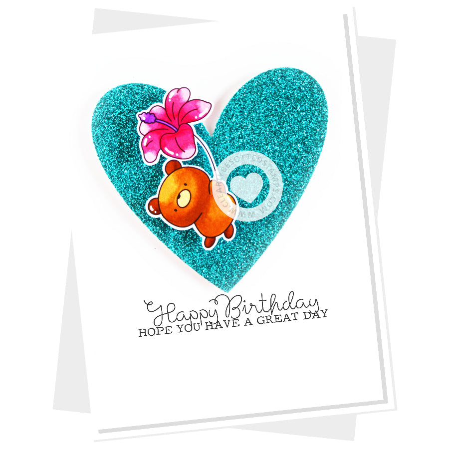 Clearly Besotted Blooming Buddies Clear Stamps glitter heart happy birthday card