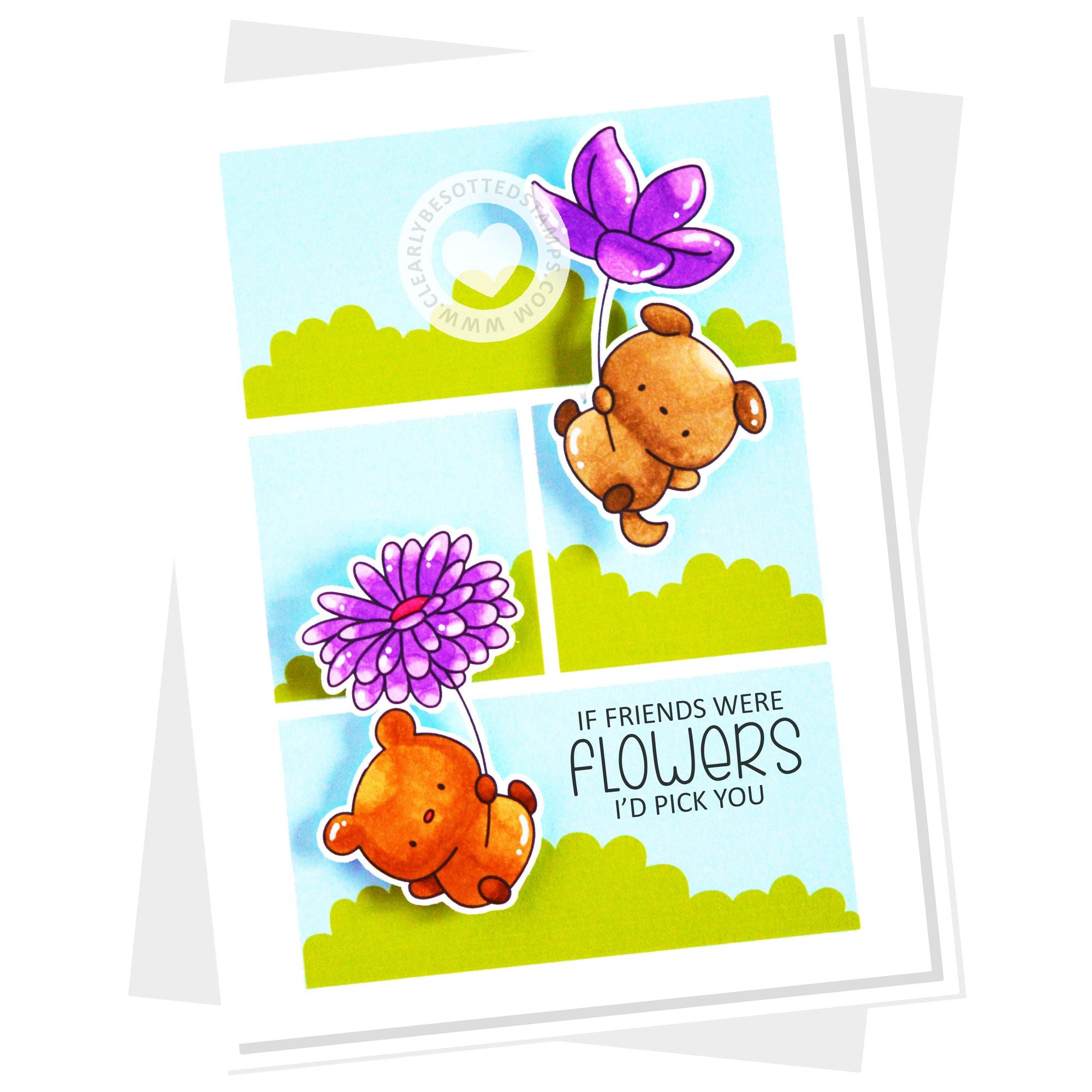 Clearly Besotted Blooming Buddies Clear Stamps purple flowers card