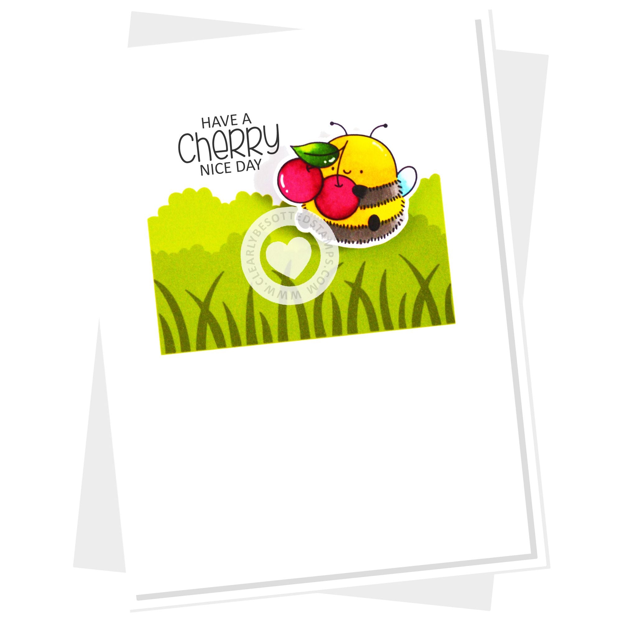 Clearly Besotted Bountiful Bushes Stencil bumble bee cherries card