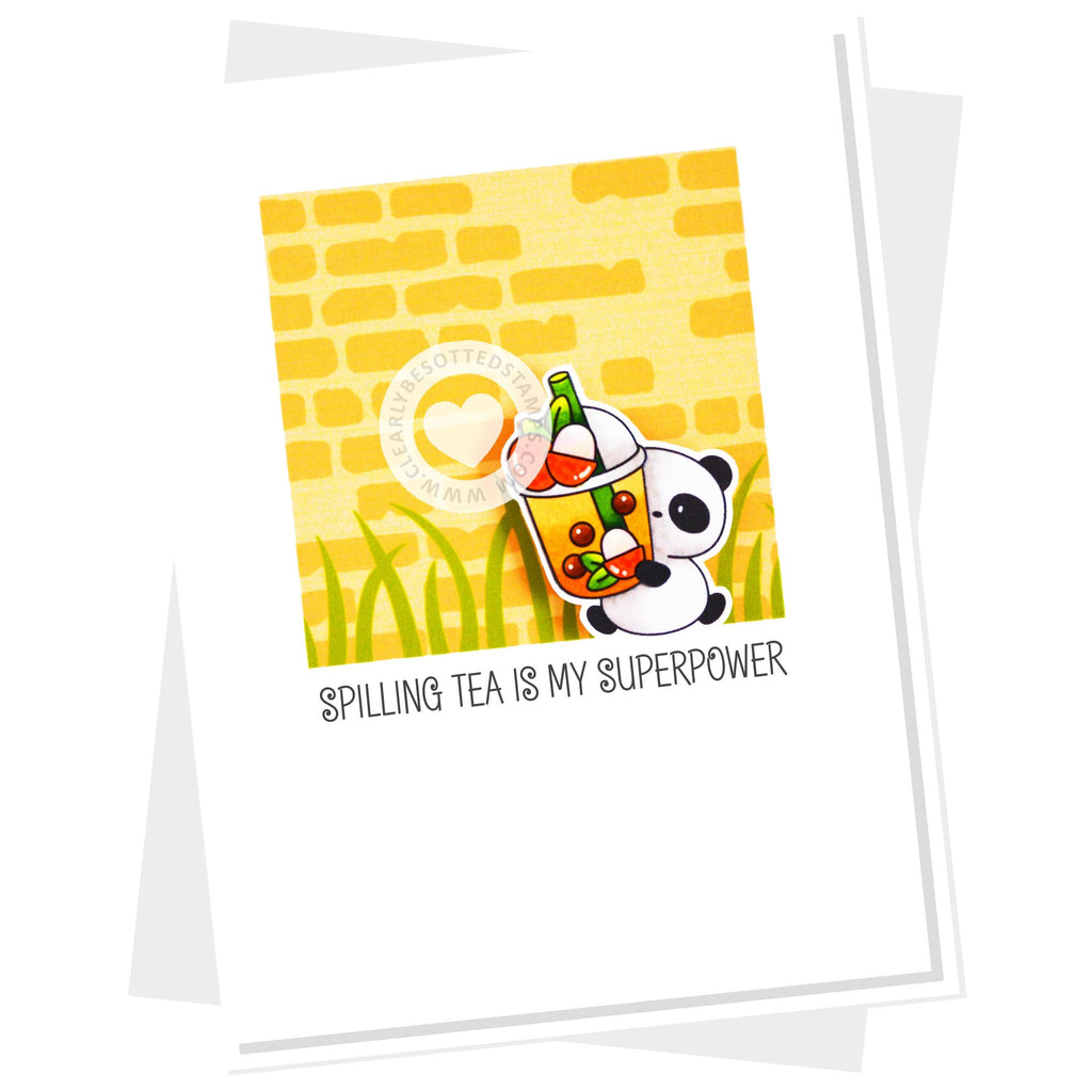 Clearly Besotted Broken Bricks Stencil panda superpower card