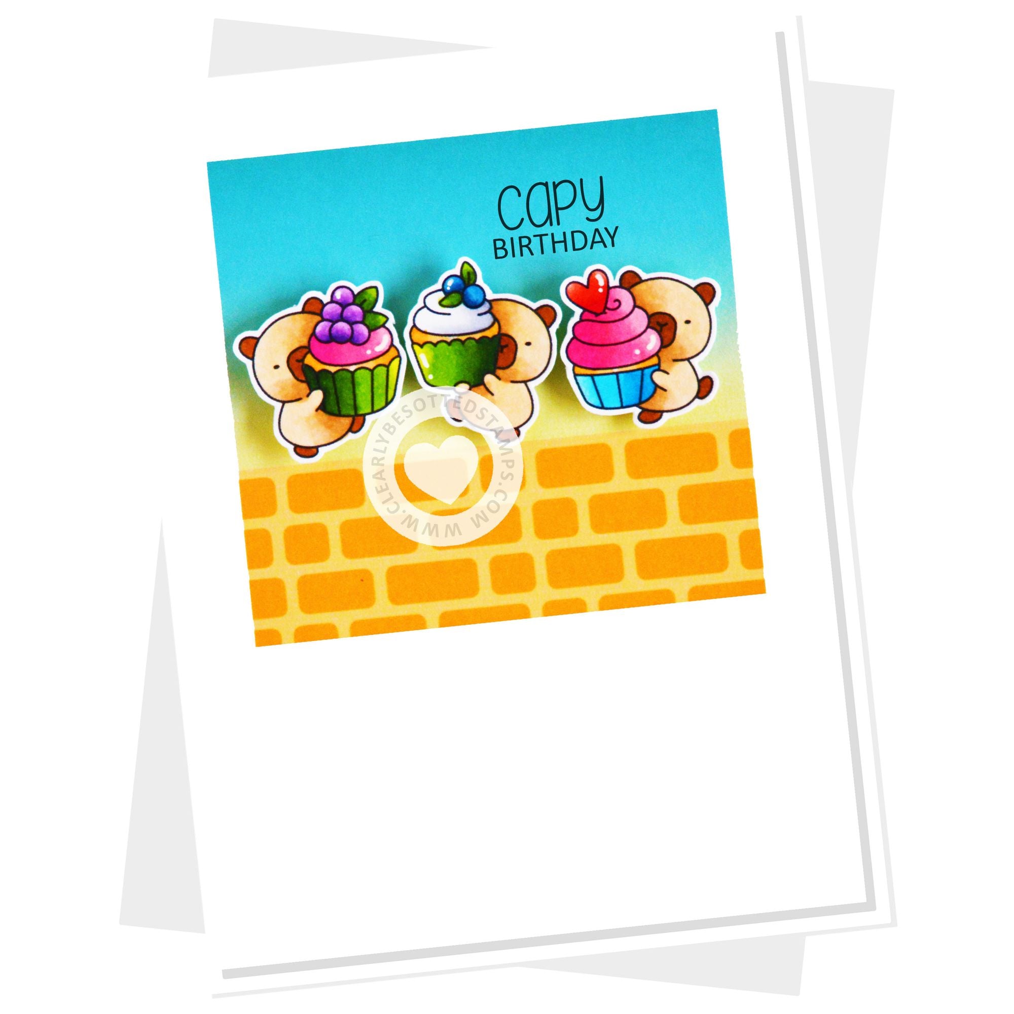 Clearly Besotted Capy Cupcakes Clear Stamps bricks