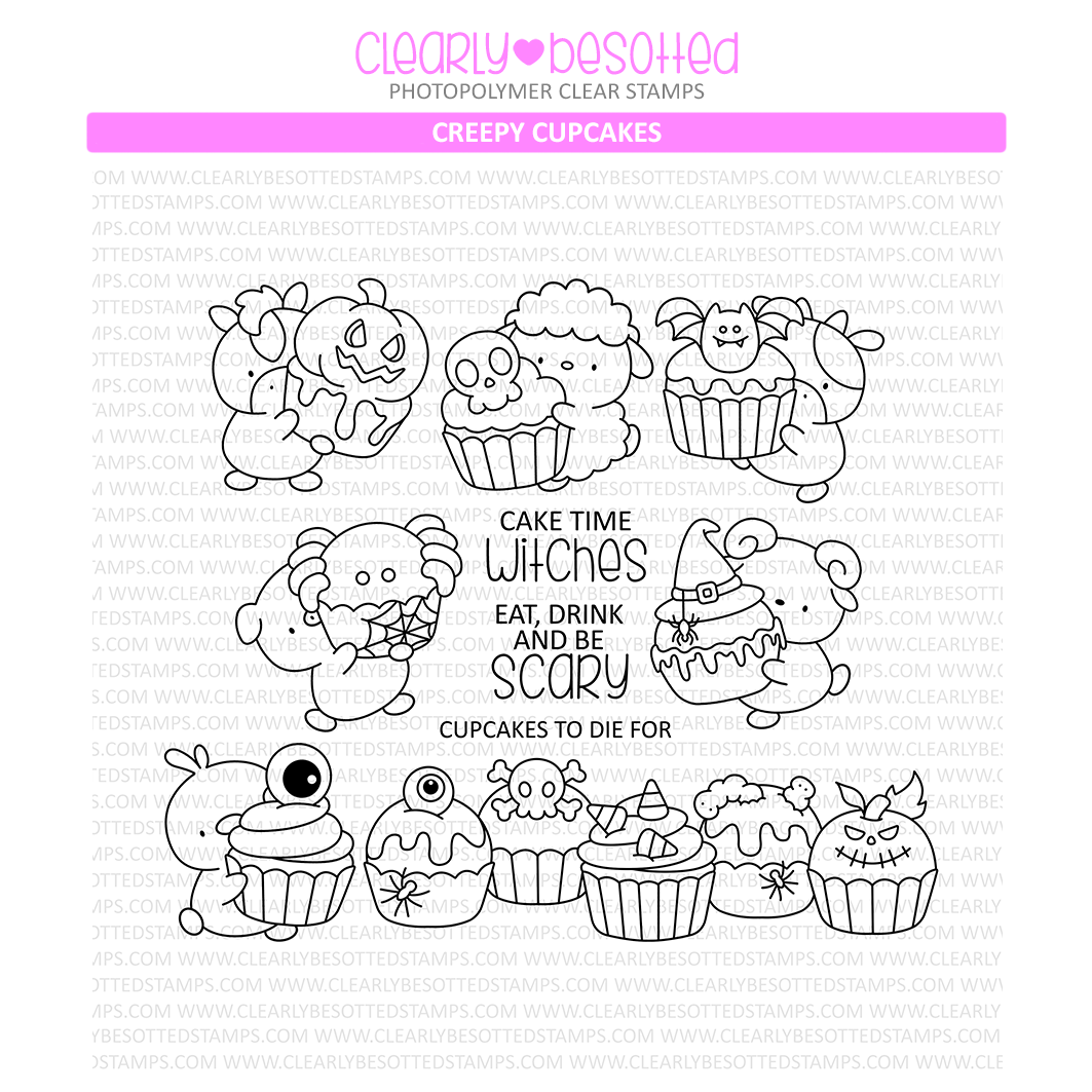 Clearly Besotted Creepy Cupcakes Clear Stamps