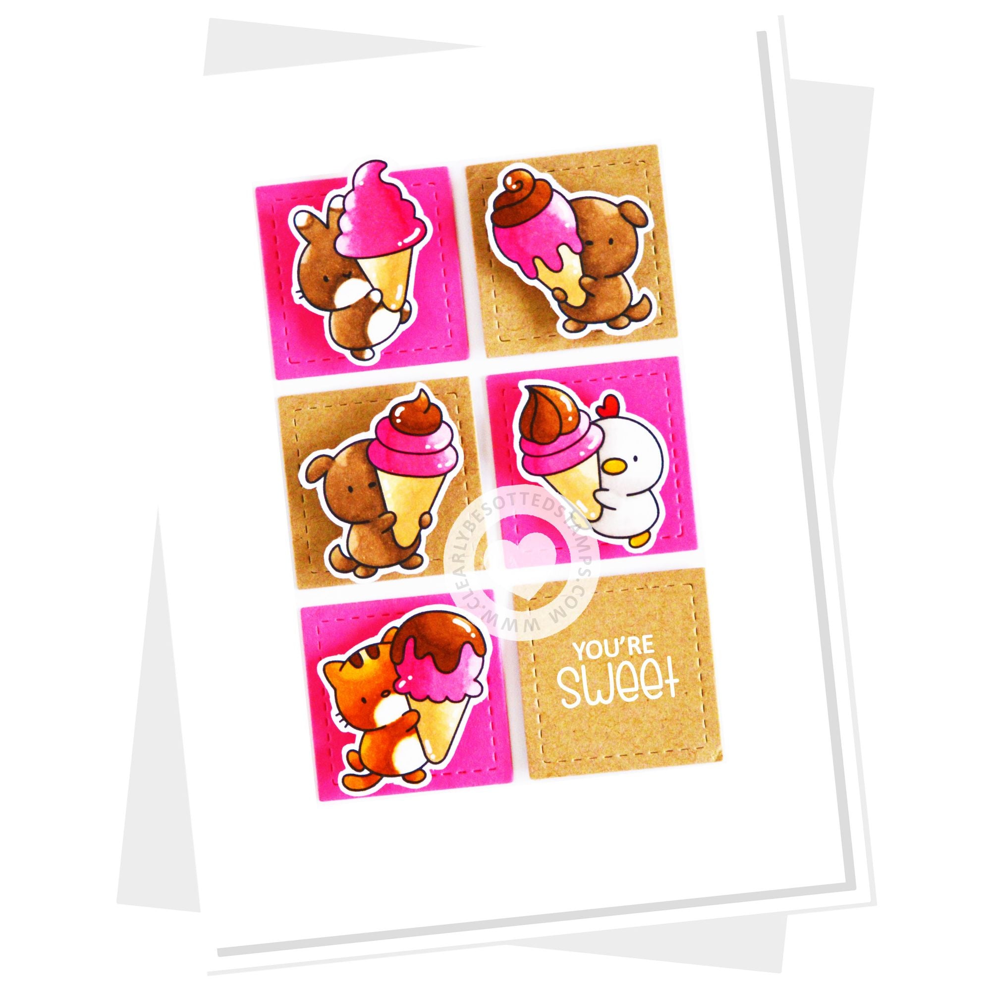 Clearly Besotted Cute Cone-gratulations Clear Stamps pink and brown