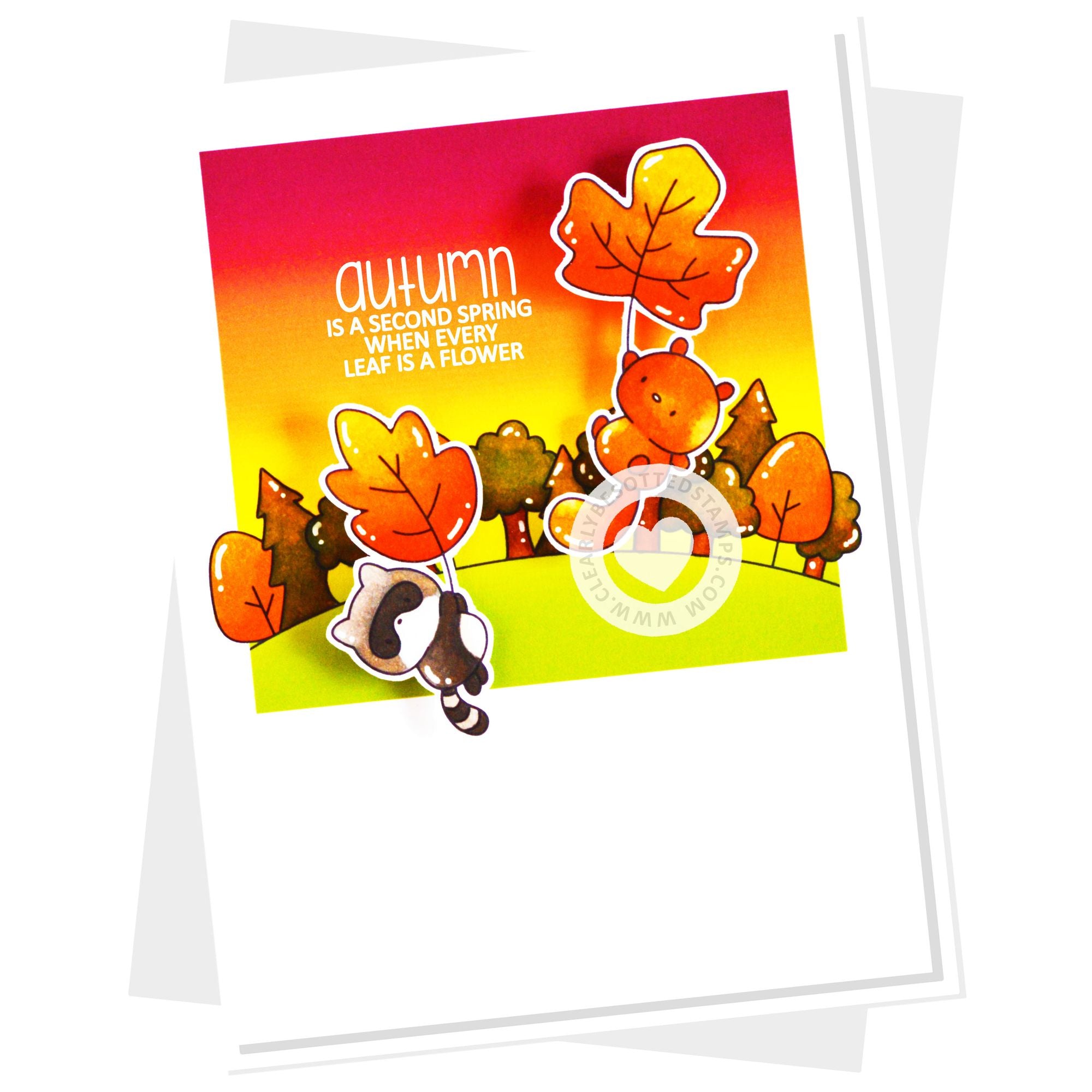 Clearly Besotted Float and Fall Clear Stamps orange leaves and critters card