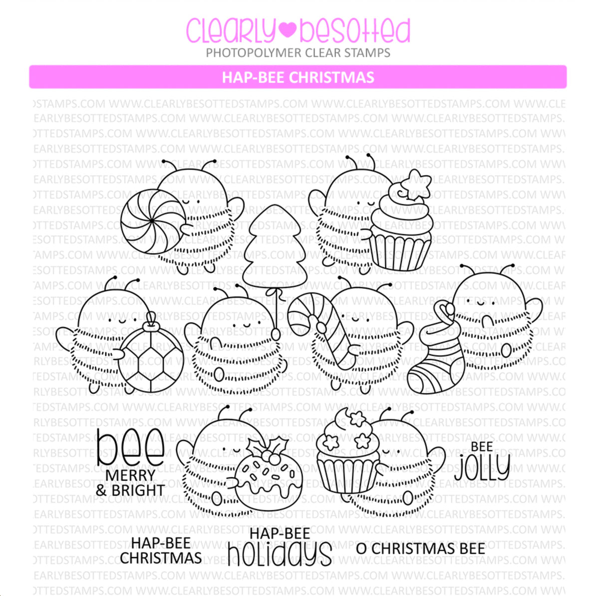 Clearly Besotted Hap-Bee Christmas Clear Stamps