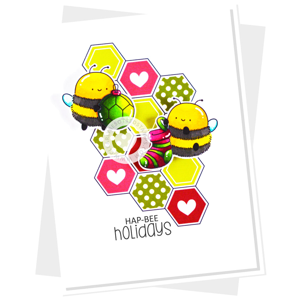 Clearly Besotted Hap-Bee Christmas Clear Stamps happy holidays bees card