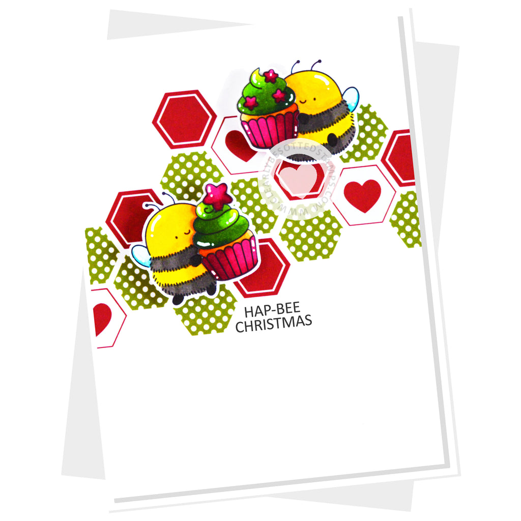 Clearly Besotted Hap-Bee Christmas Clear Stamps red and green background card