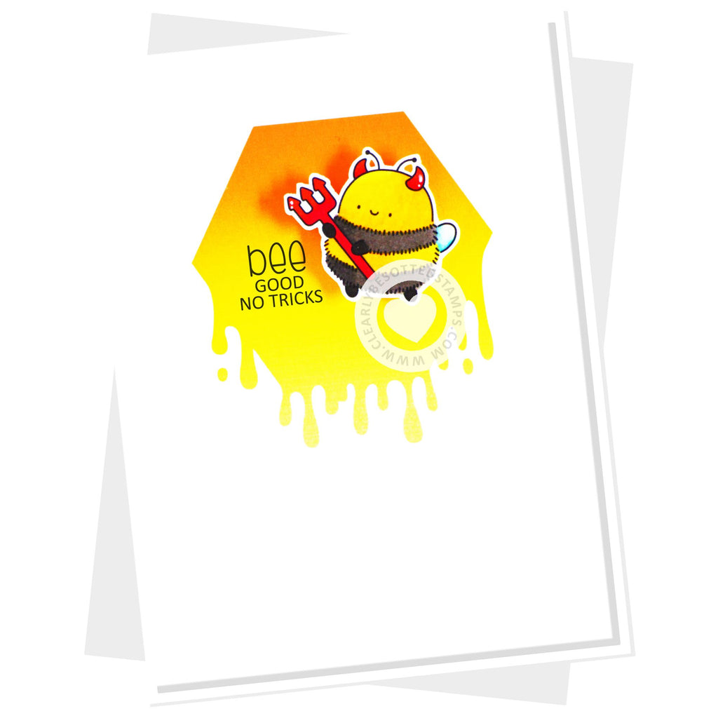 Clearly Besotted Horrific Honeycomb Stencil devil bee card