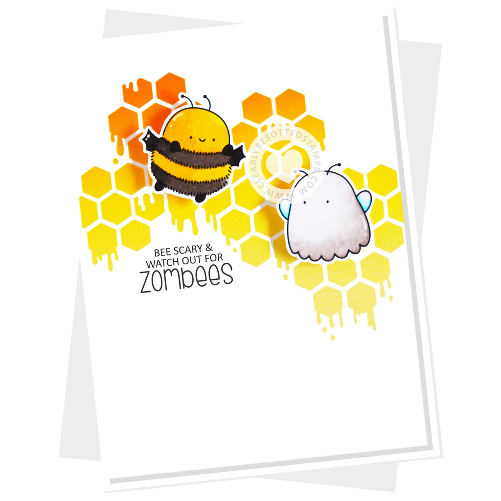 Clearly Besotted Horrific Honeycomb Stencil scary zombees card
