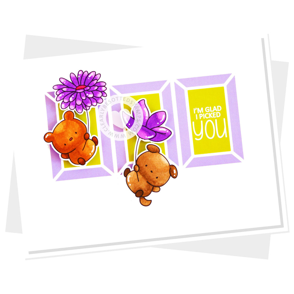 Clearly Besotted In The Frame Stencil purple flowers card