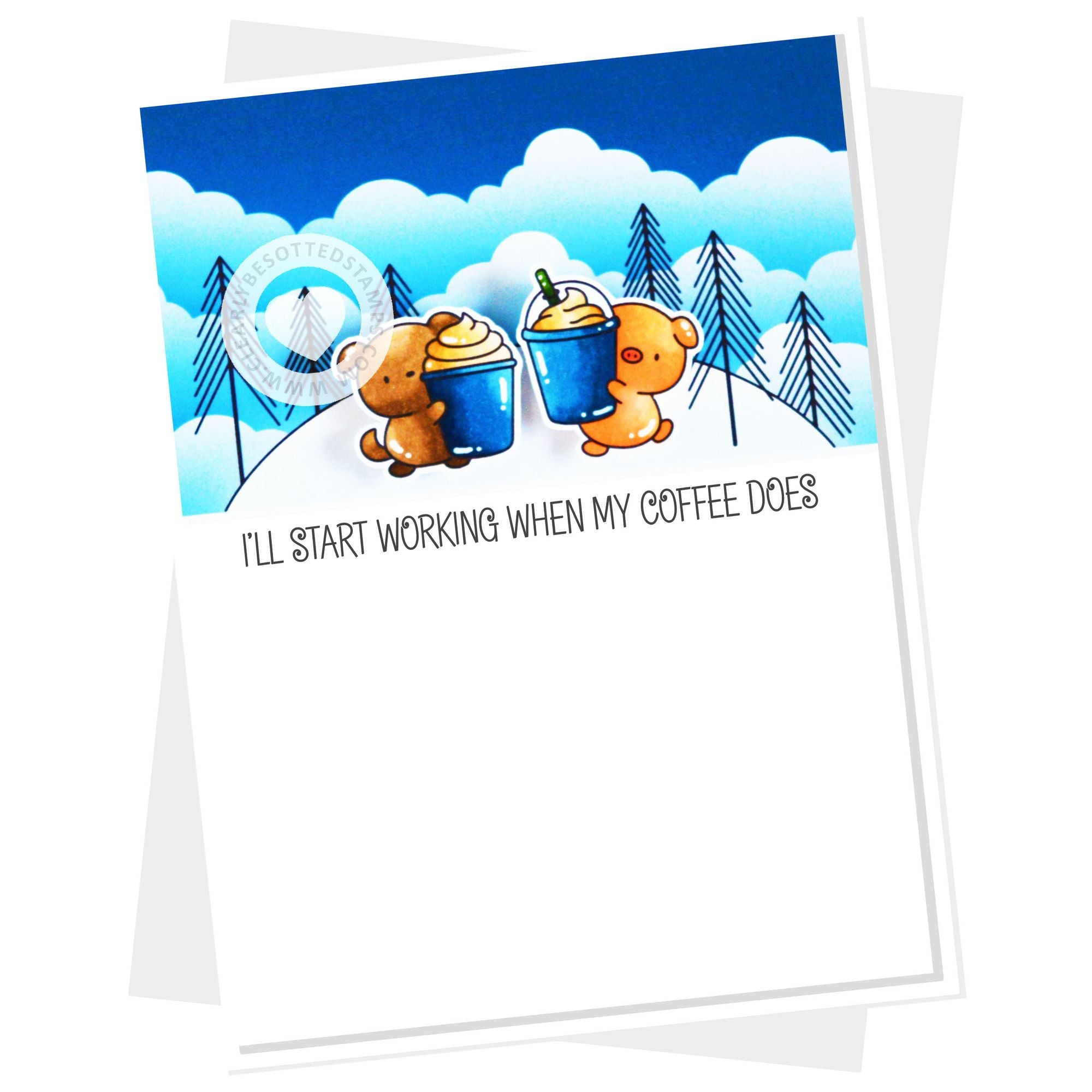 Clearly Besotted Little Latte Clear Stamps critters with coffee card