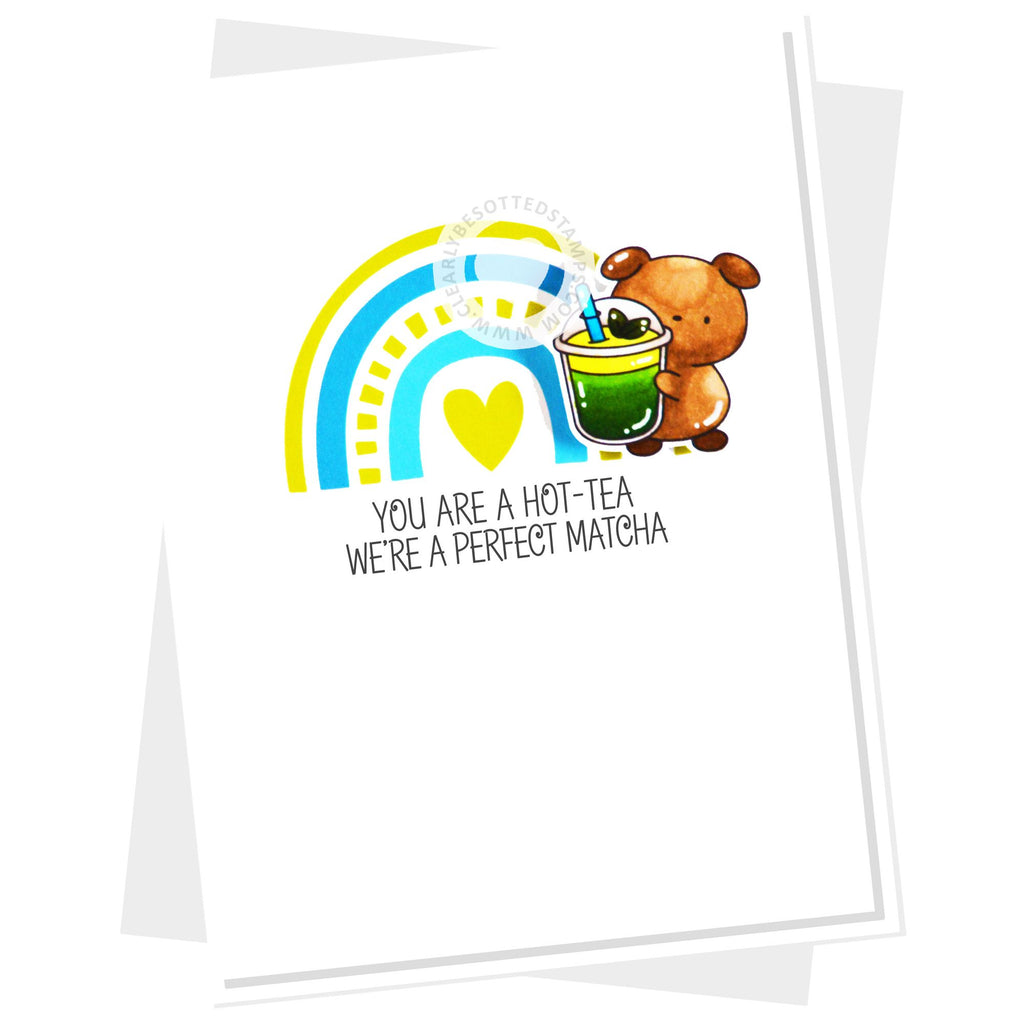 Clearly Besotted Matcha Love Clear Stamps green and blue rainbow card