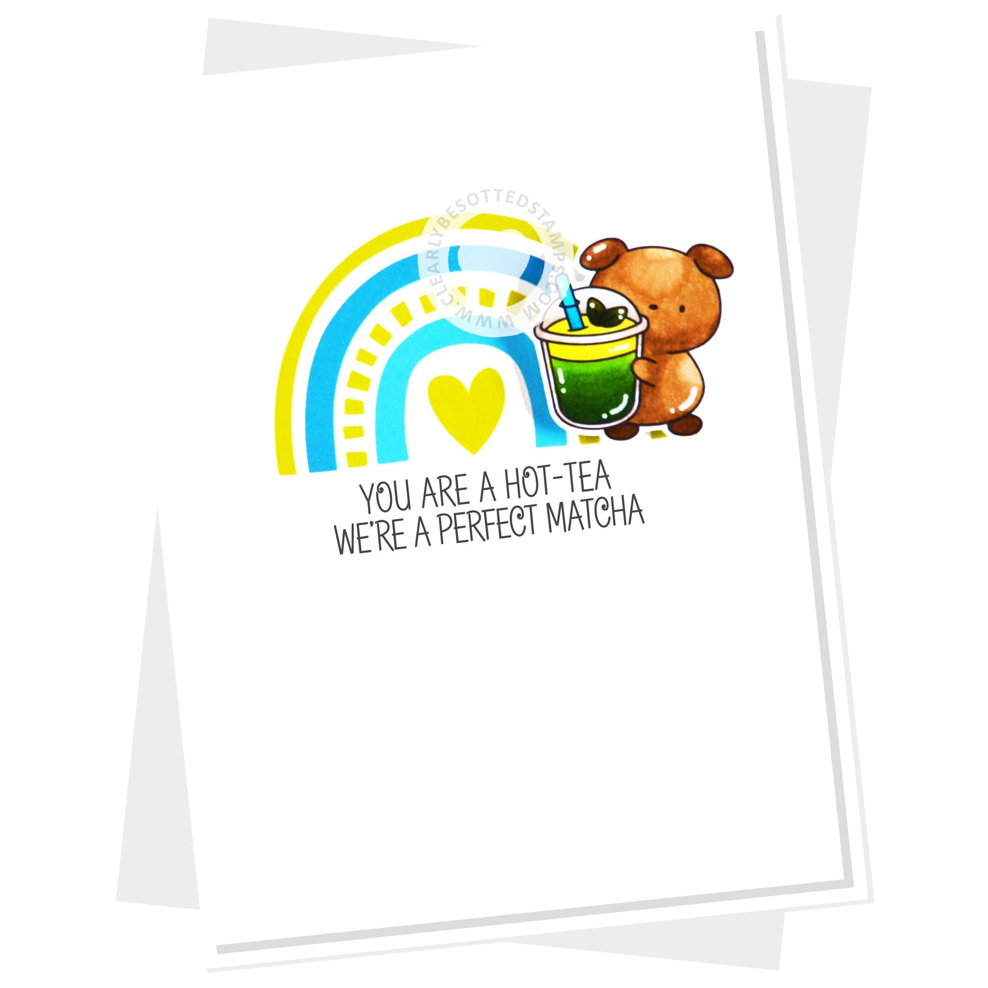 Clearly Besotted Matcha Love Clear Stamps green and blue rainbow card