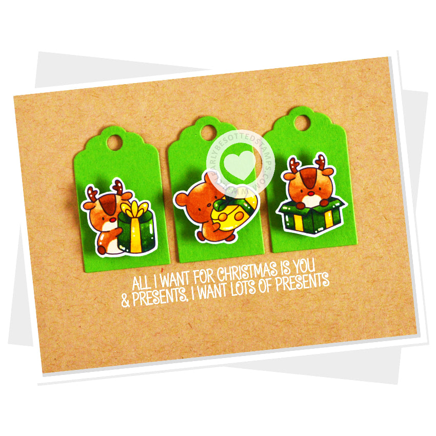 Clearly Besotted Petite Presents Clear Stamps all i want for christmas is you card