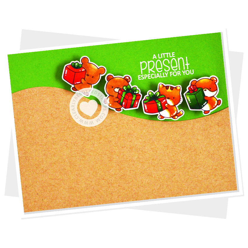 Clearly Besotted Petite Presents Clear Stamps critters with gifts card