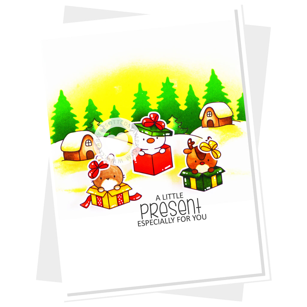 Clearly Besotted Petite Presents Clear Stamps cute critters in presents card