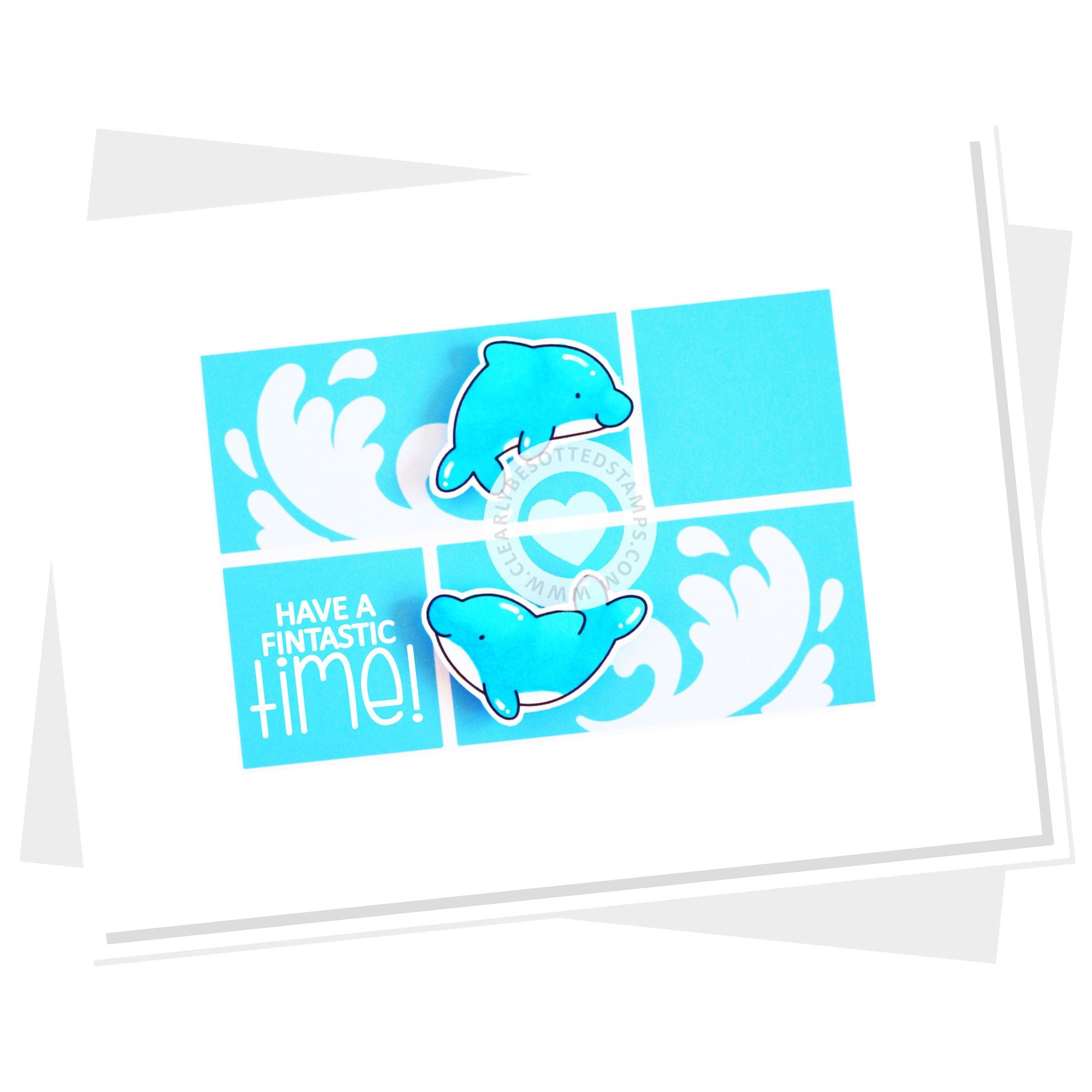 Clearly Besotted Small Story Boards Stencil blue dolphins card