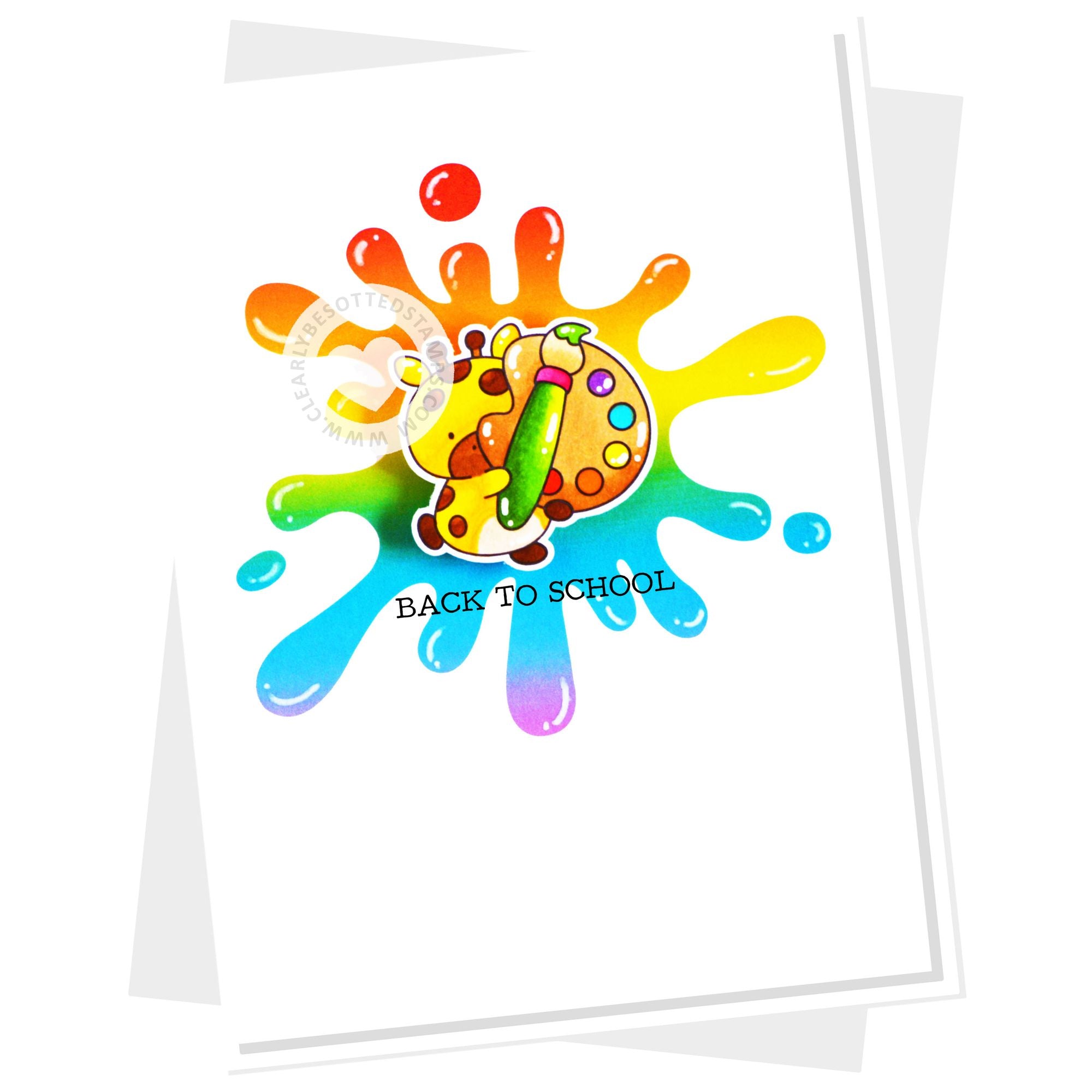  Clearly Besotted Splitter Splatter Stencil back to school card