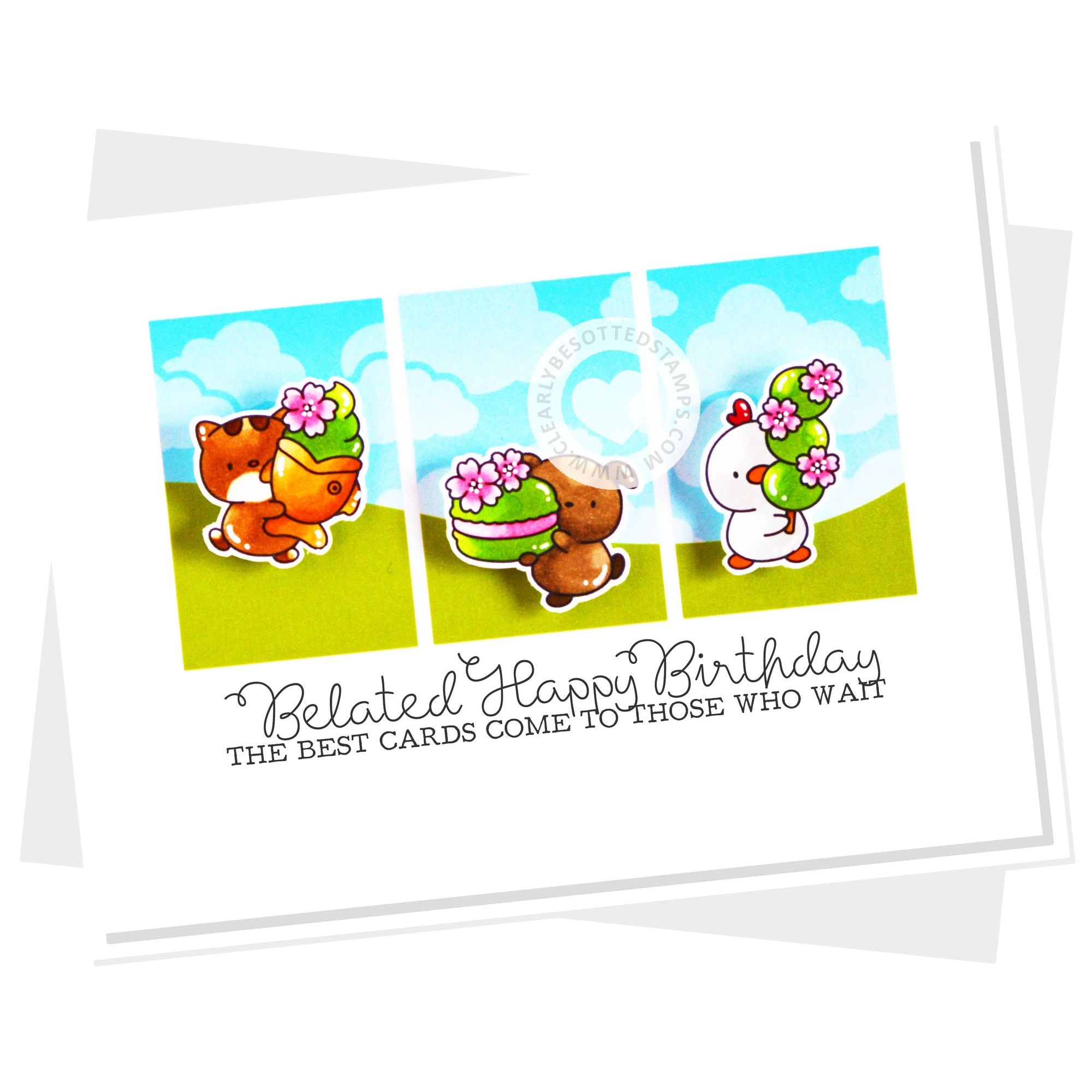 Clearly Besotted Sweet Sakura Clear Stamps belated birthday card