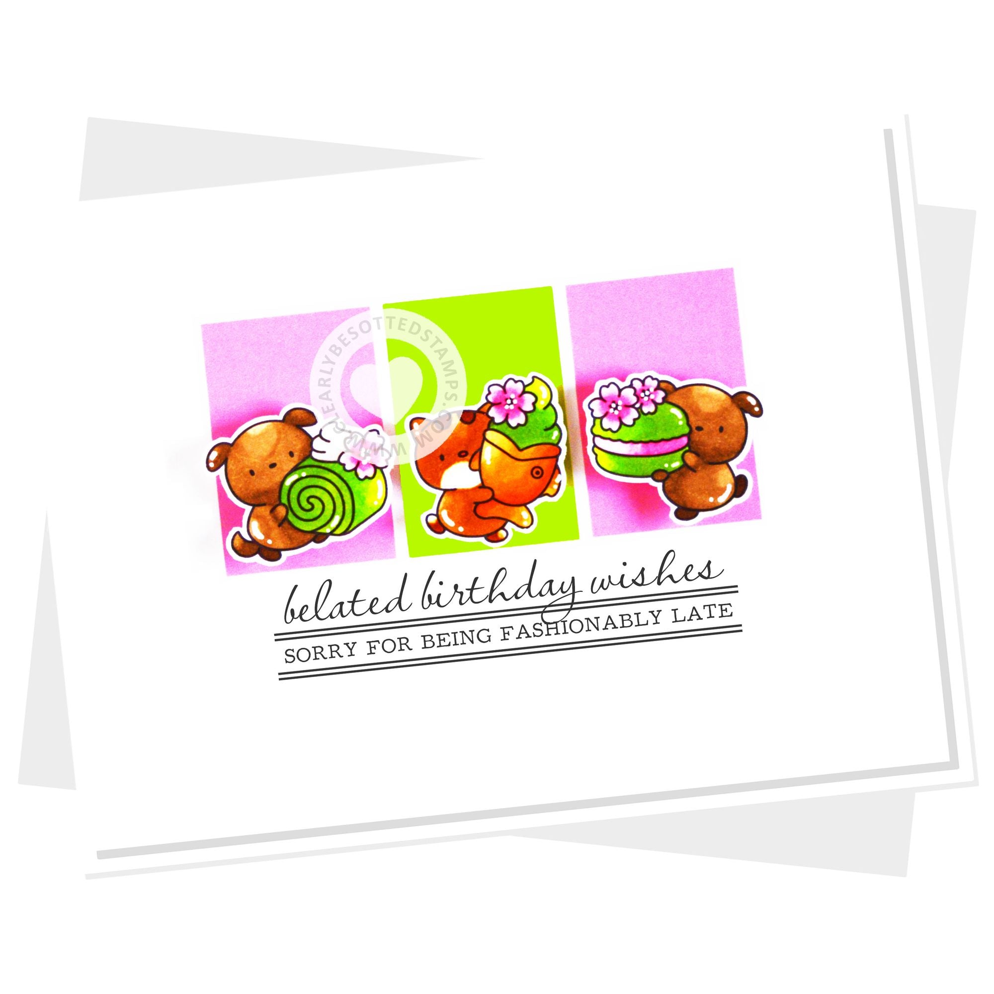 Clearly Besotted Sweet Sakura Clear Stamps sorry late birthday card