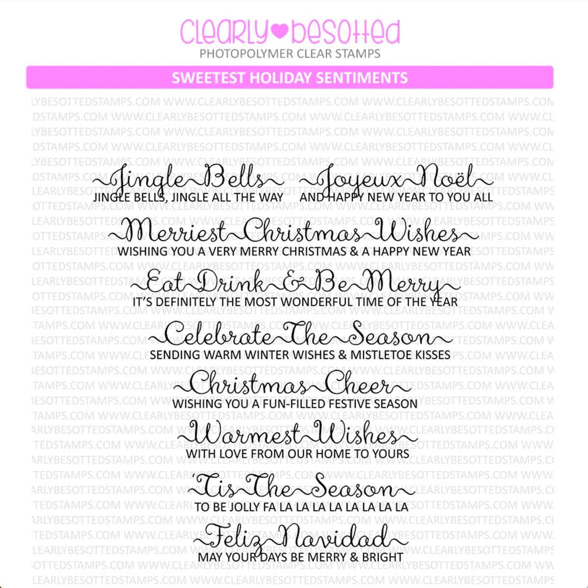 Clearly Besotted Sweetest Holiday Sentiments Clear Stamps