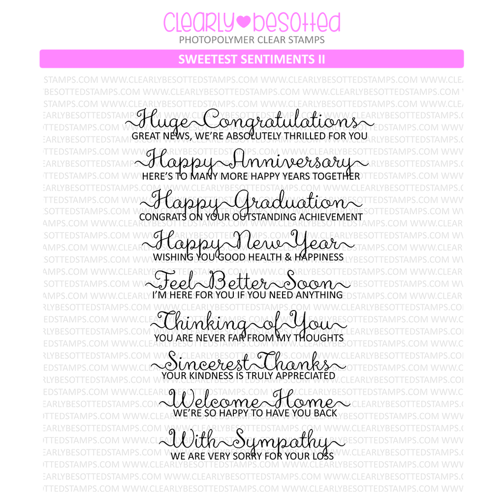 Clearly Besotted Sweetest Sentiments II Clear Stamps
