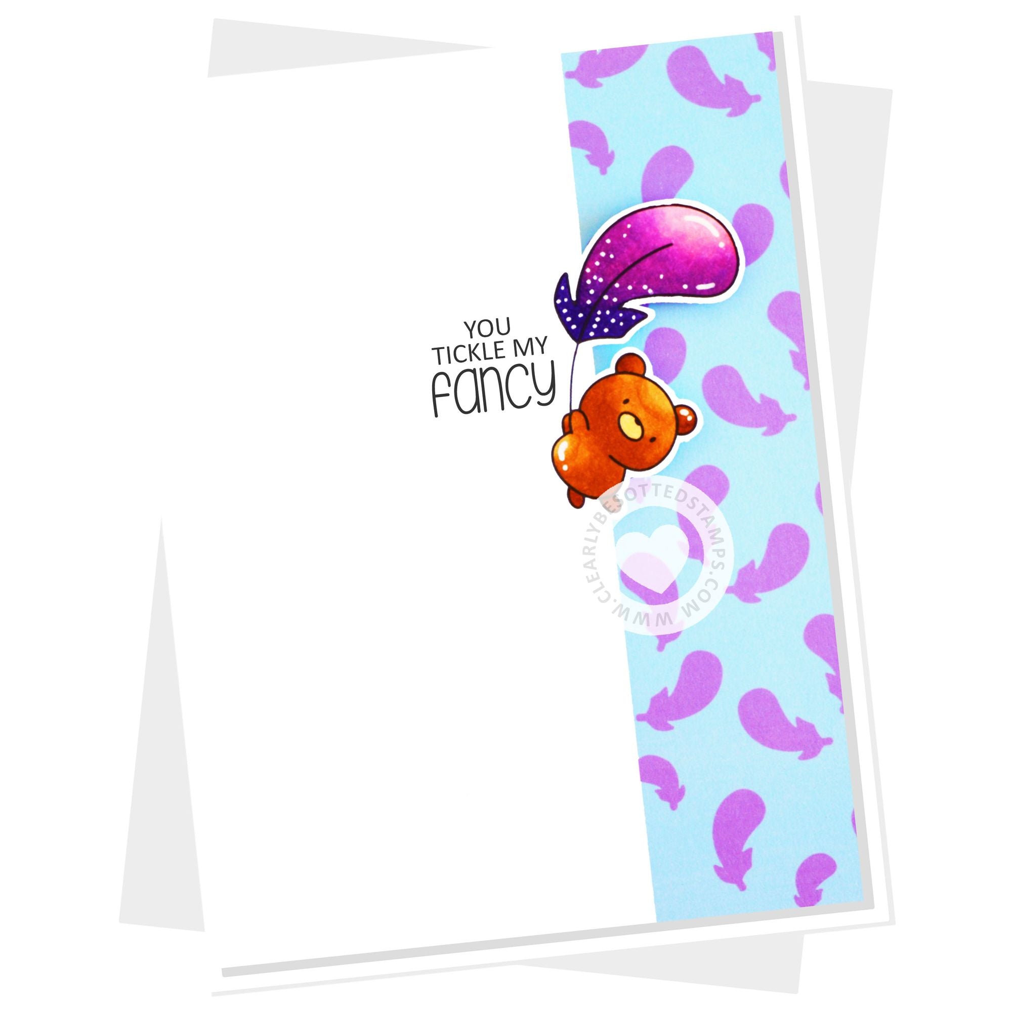 Clearly Besotted Tickle My Fancy Stencil cute bear feather card