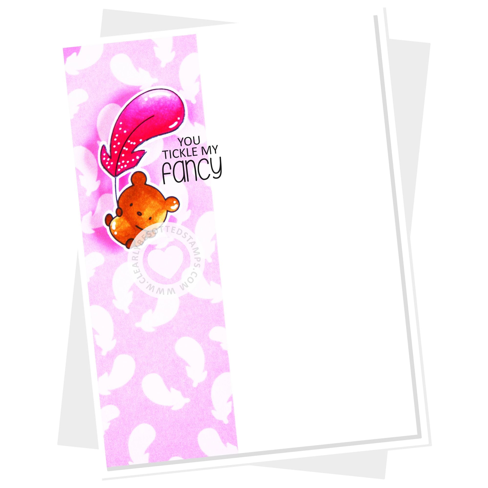 Clearly Besotted Tickle My Fancy Stencil pink feathers card