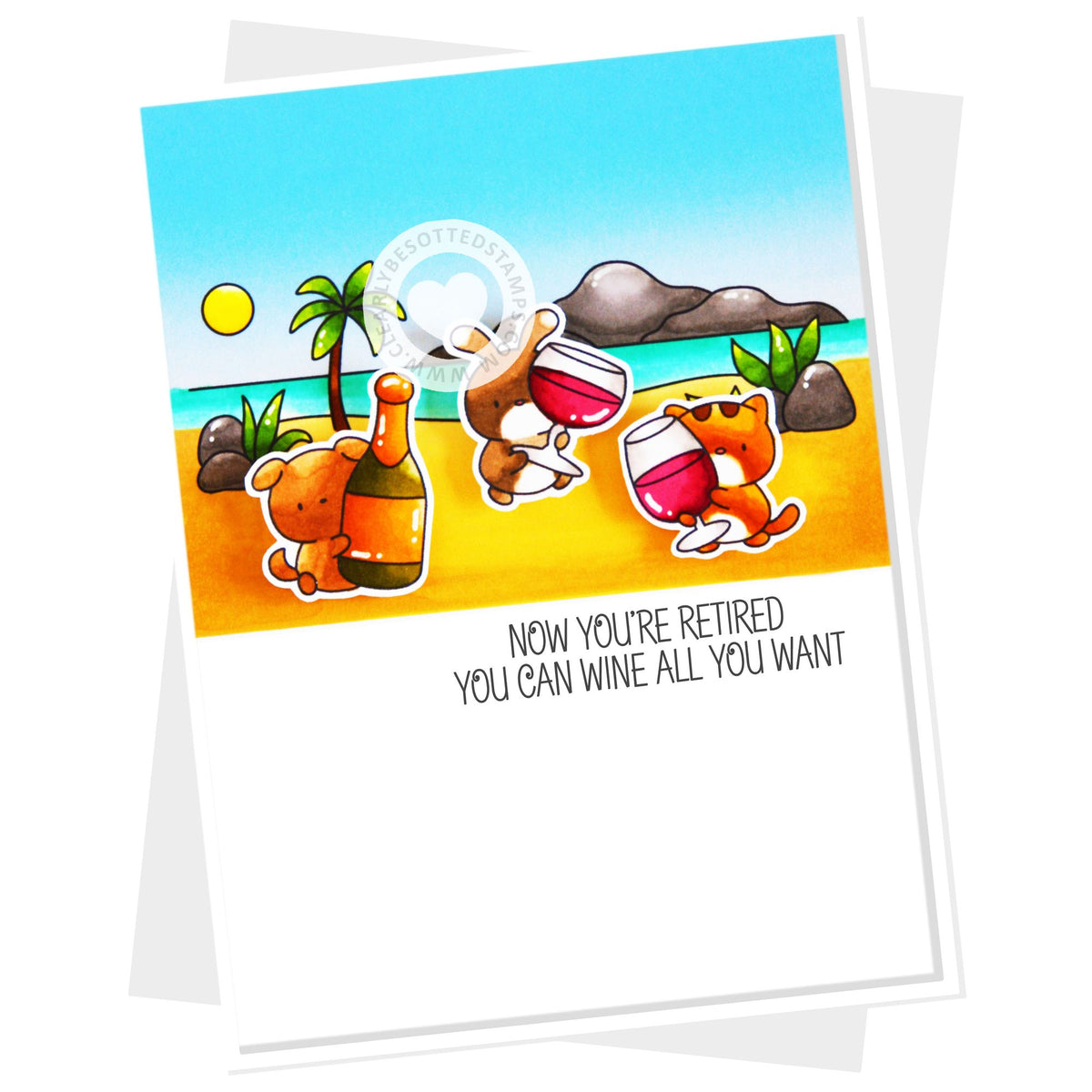 Clearly Besotted Tiny Tipples Clear Stamps party on the beach card