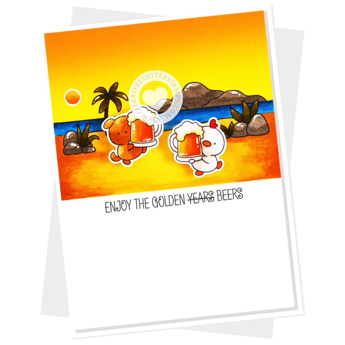 Clearly Besotted Tiny Tipples Clear Stamps sunset on the beach card